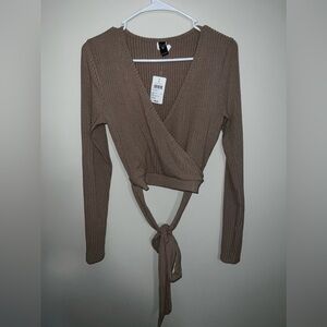 NWT Brown crop top with a waist tie